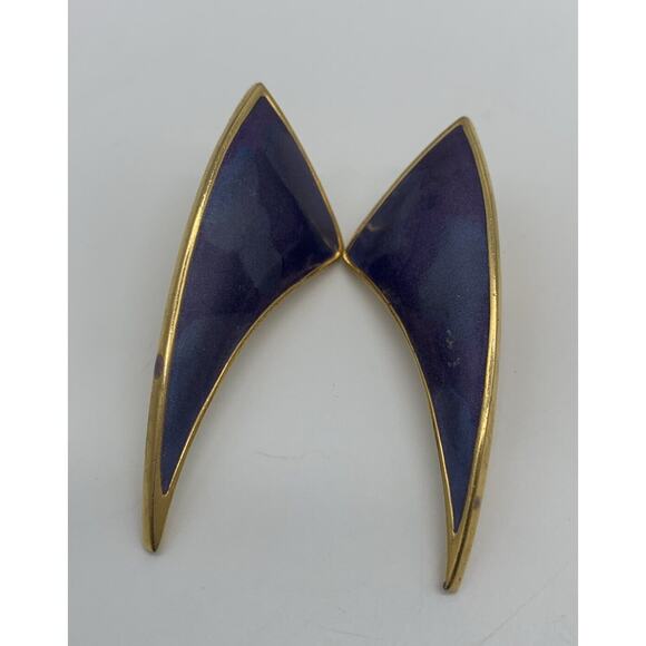Vtg Edgar Berebi Art Deco Blue & Purple Enamel Gold Tone Screw Back Earrings - Picture 1 of 5